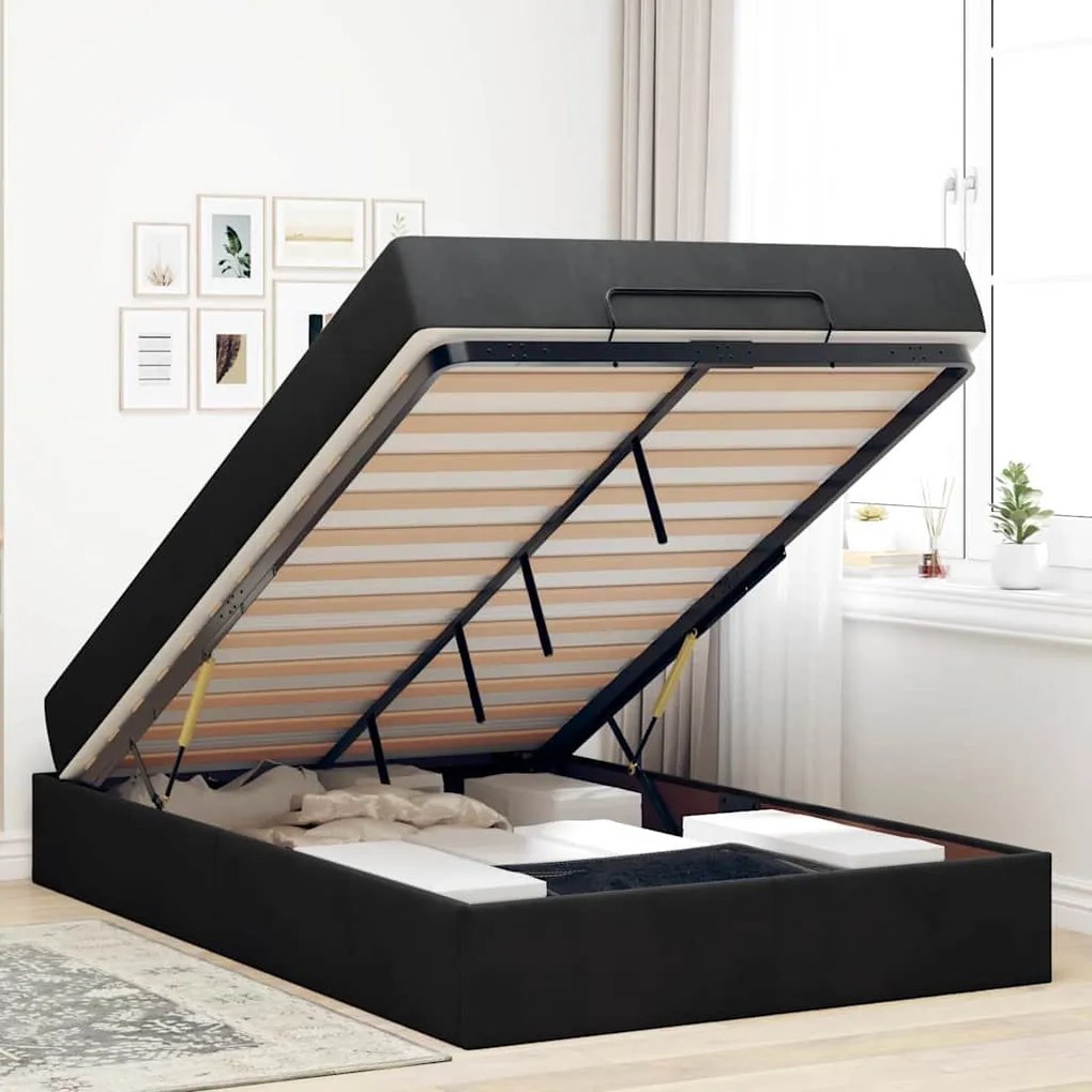 Estrutura da Cama com armazenamento Preto 140 x 190 cm Veludo