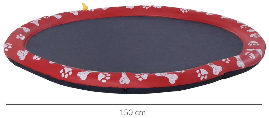 Tapete Aquático para Animais de Estimação com Pulverizador de Água Piscina Portátil para Cães Ø150 cm Vermelho