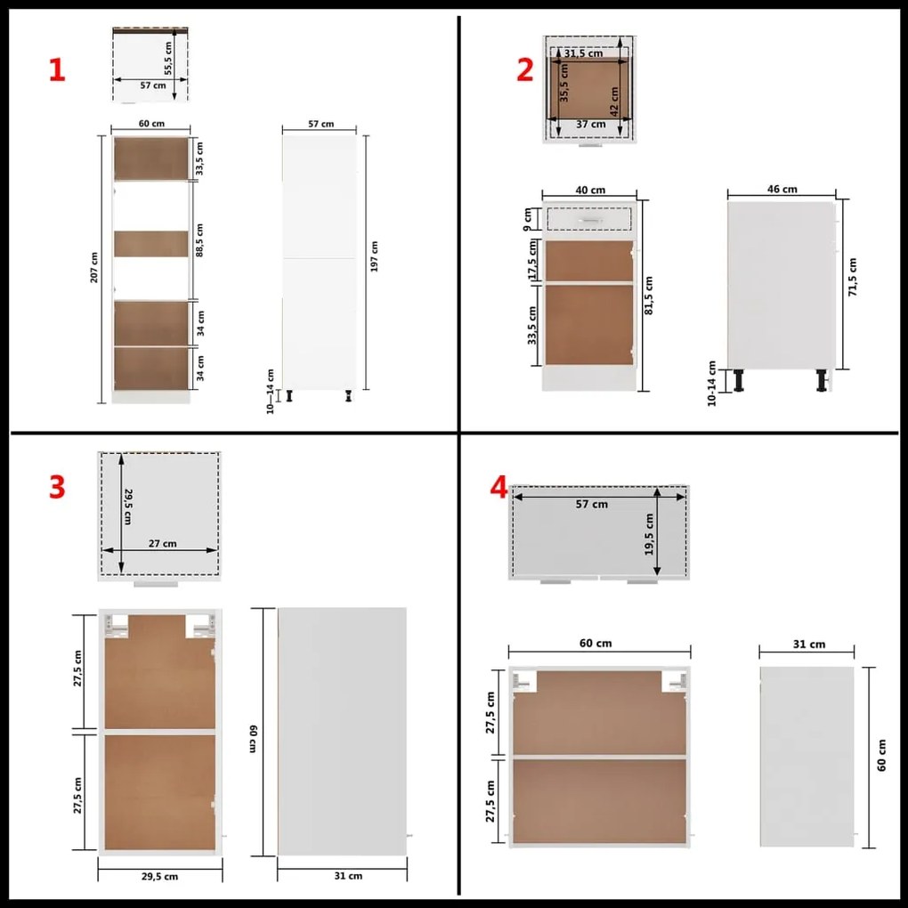 8 pcs conj. armários de cozinha contraplacado branco brilhante