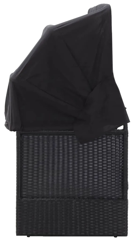 Sofá-cama de exterior com toldo vime PE preto