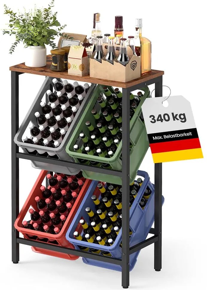 Estante para caixas de bebidas 40 x 70,4 x 117,3 cm com 2 níveis para 4 caixas Castanho vintage-Preto