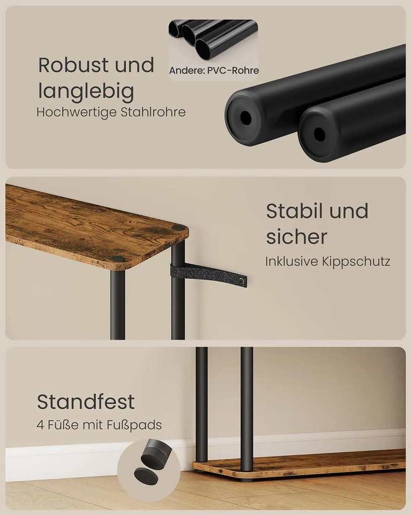 Estante com 5 prateleiras e montagem sem ferramentas 23,8 x 60 x 139 cm Castanho vintage + Preto