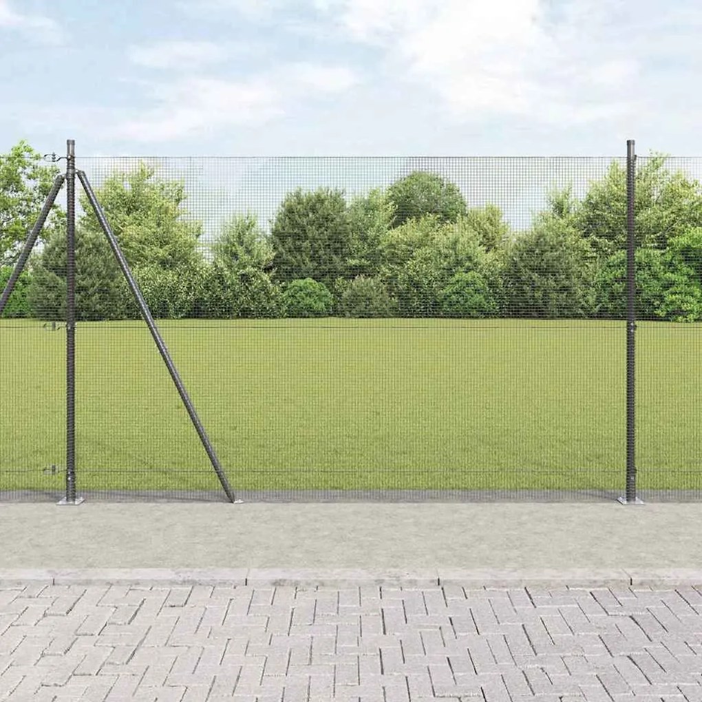 Cerca de Arame Soldado com 7 Postes Flanged Cinza 1.5x10 m Aço