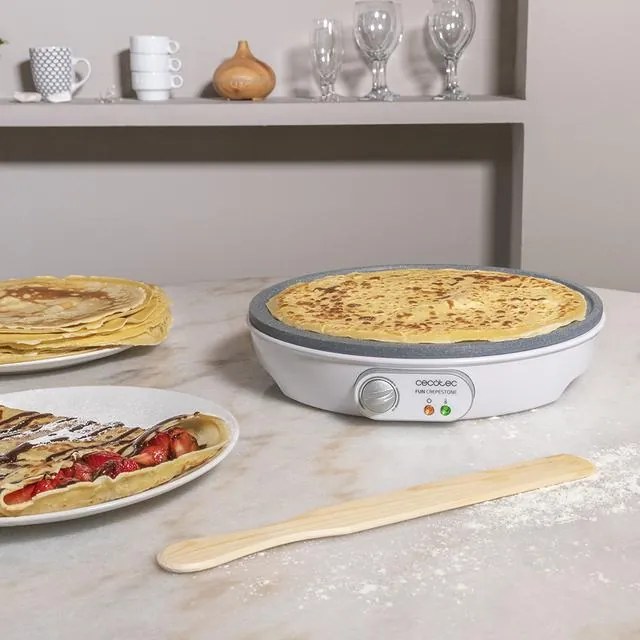 Máquina para crepes Fun Crepestone. 1000 W, Placa com revestimento antiaderente RockStone, Termóstato ajustável, Rolo de espalhamento e Espátula Inclu