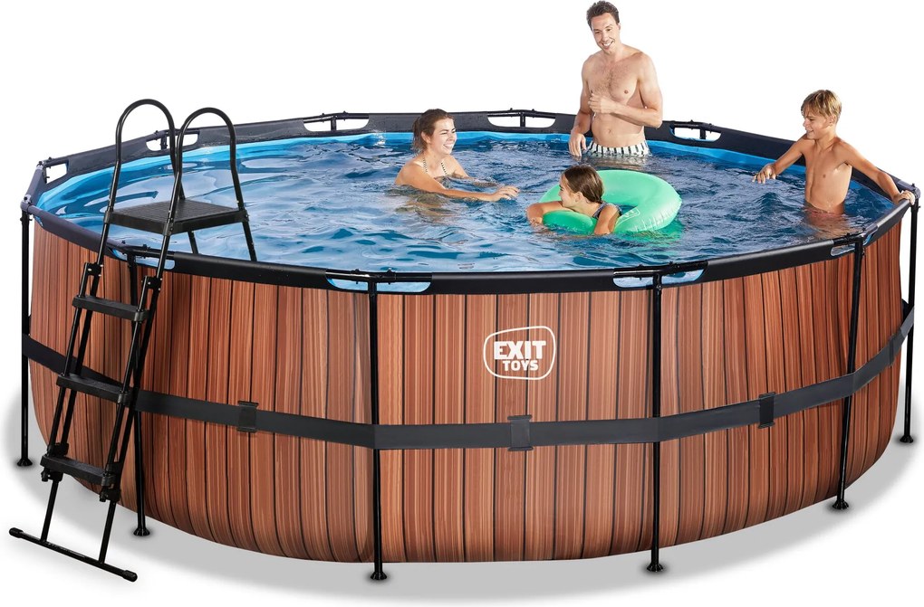 Piscina redonda Wood ø427x122cm com bomba de filtragem -Castanha