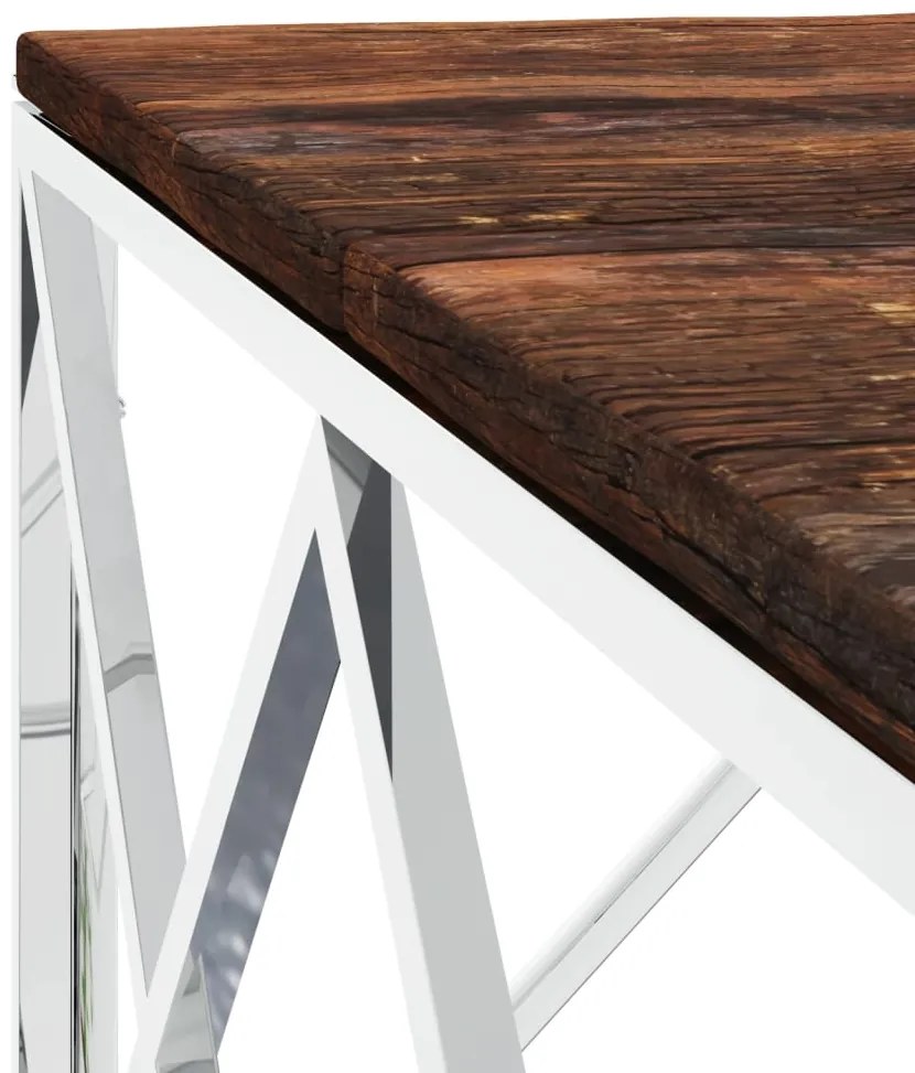 Mesa de centro aço inoxidável e madeira recuperada maciça