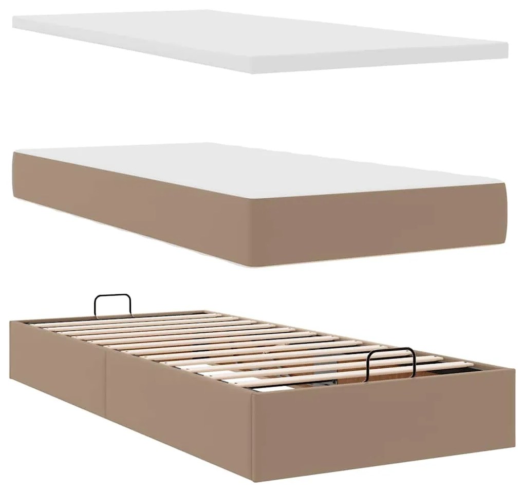 Cama otomana com colchão 80x200 cm couro artificial cappucino