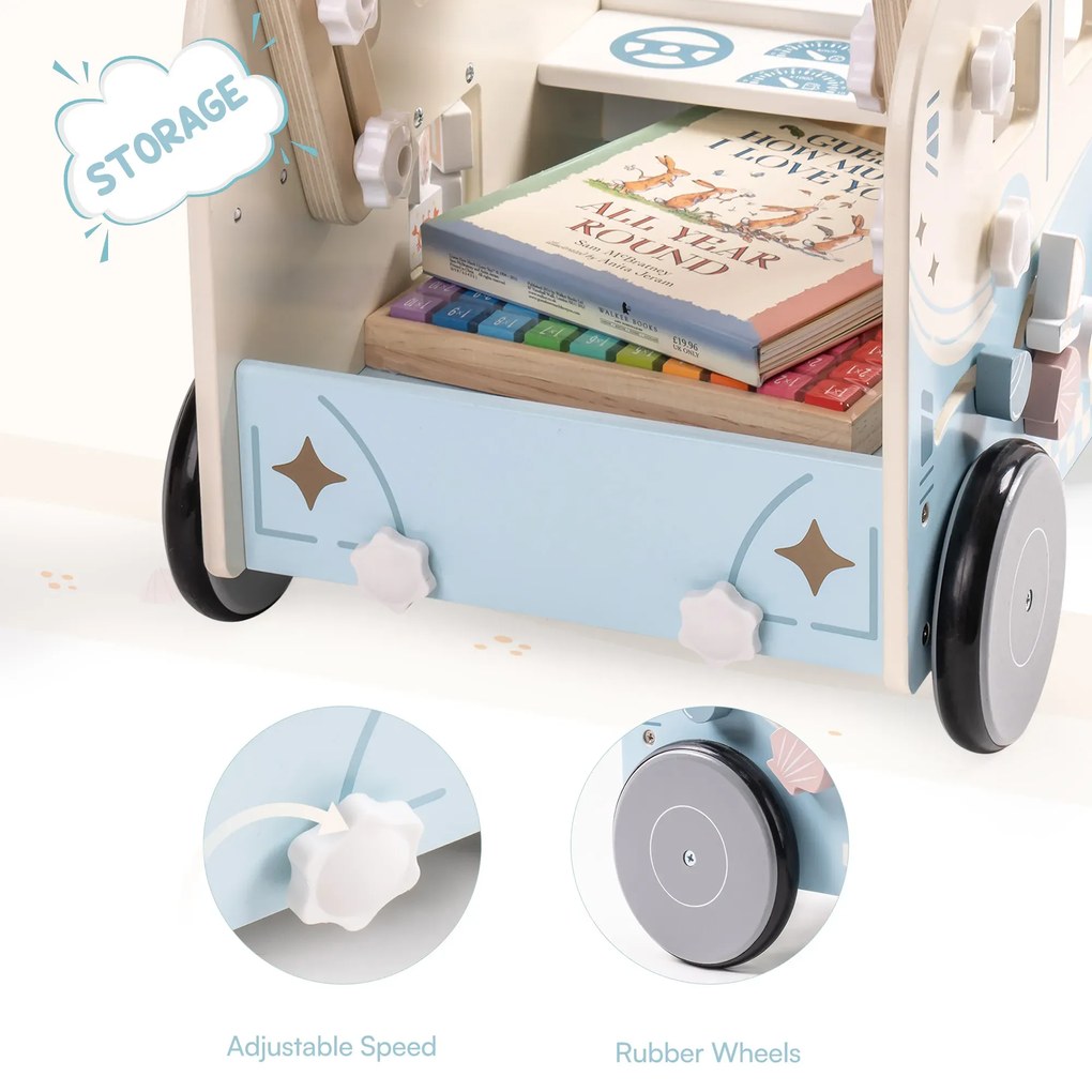 Andador de madeira para bebés - Vacaction Bus Com Centro Atividades Azul