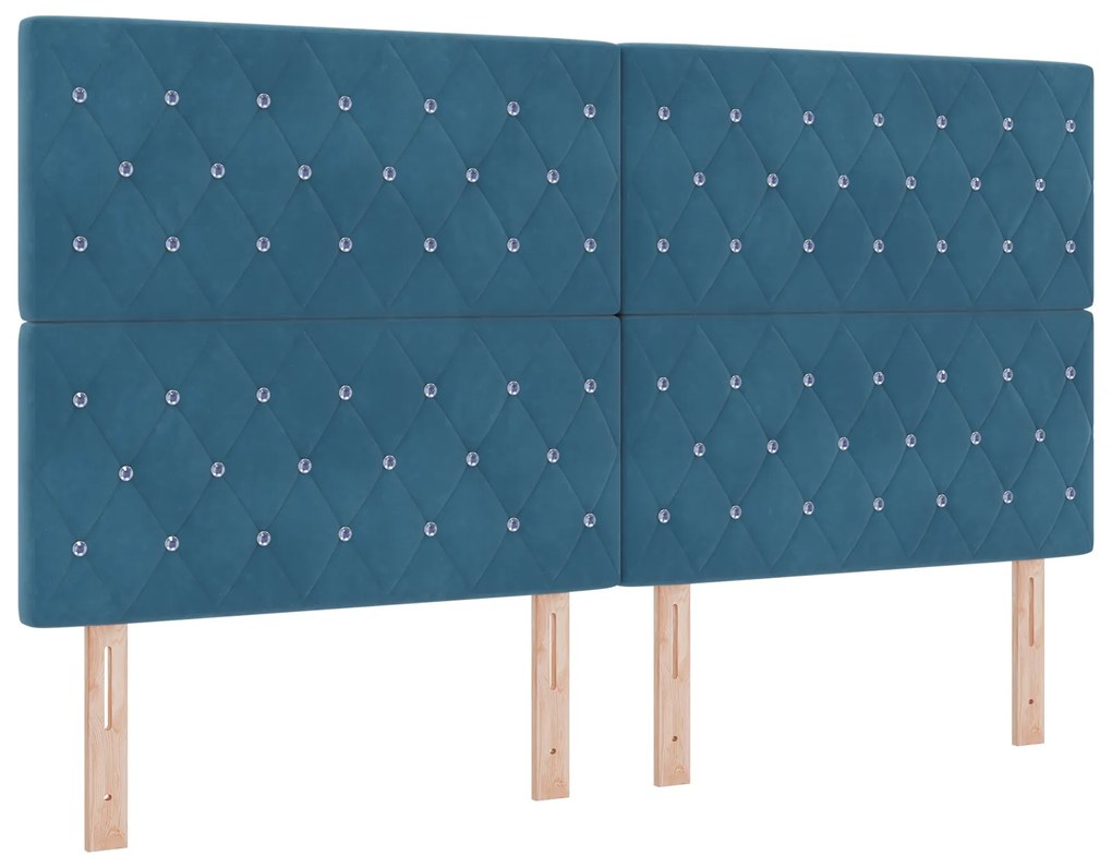 Cabeceira com Botões de Cristal Tuftada Azul Escura 180 cm Veludo