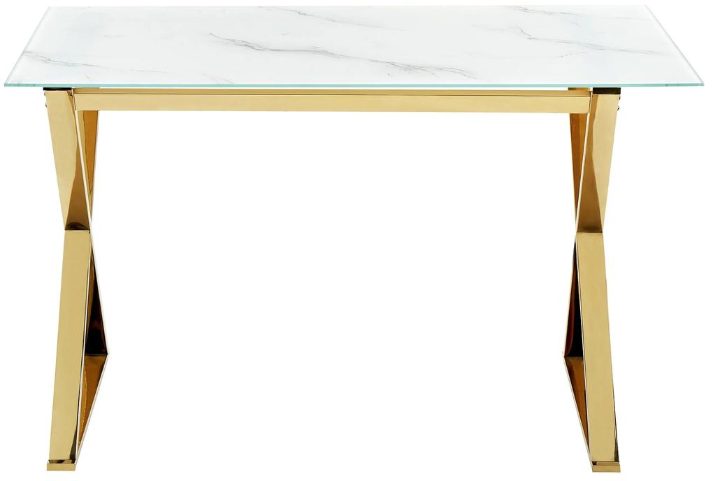 Mesa de jantar em inox e vidro temperado efeito mármore e dourado 120 x 70 cm ATTICA Beliani