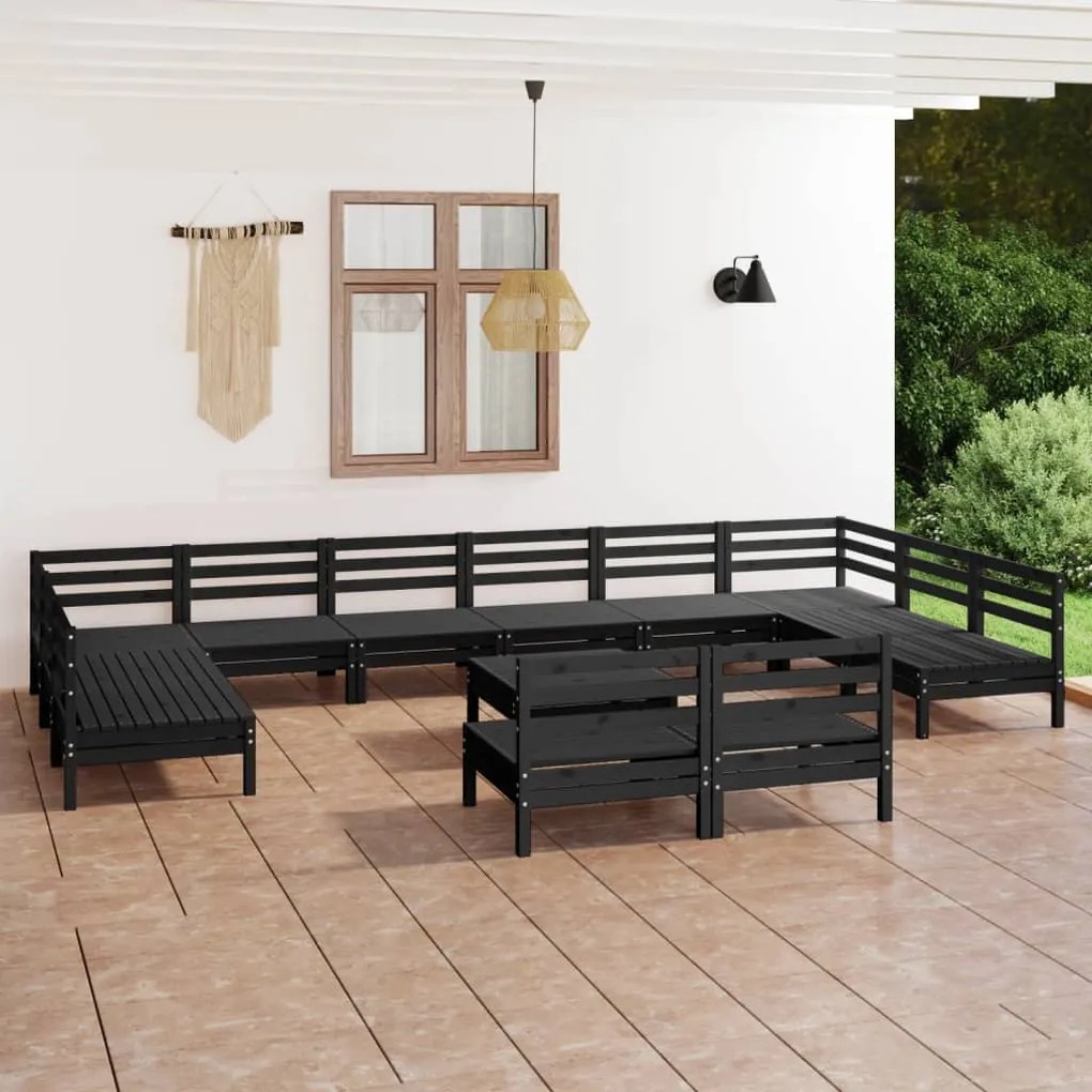 vidaXL 13 pcs conjunto lounge de jardim pinho maciço preto