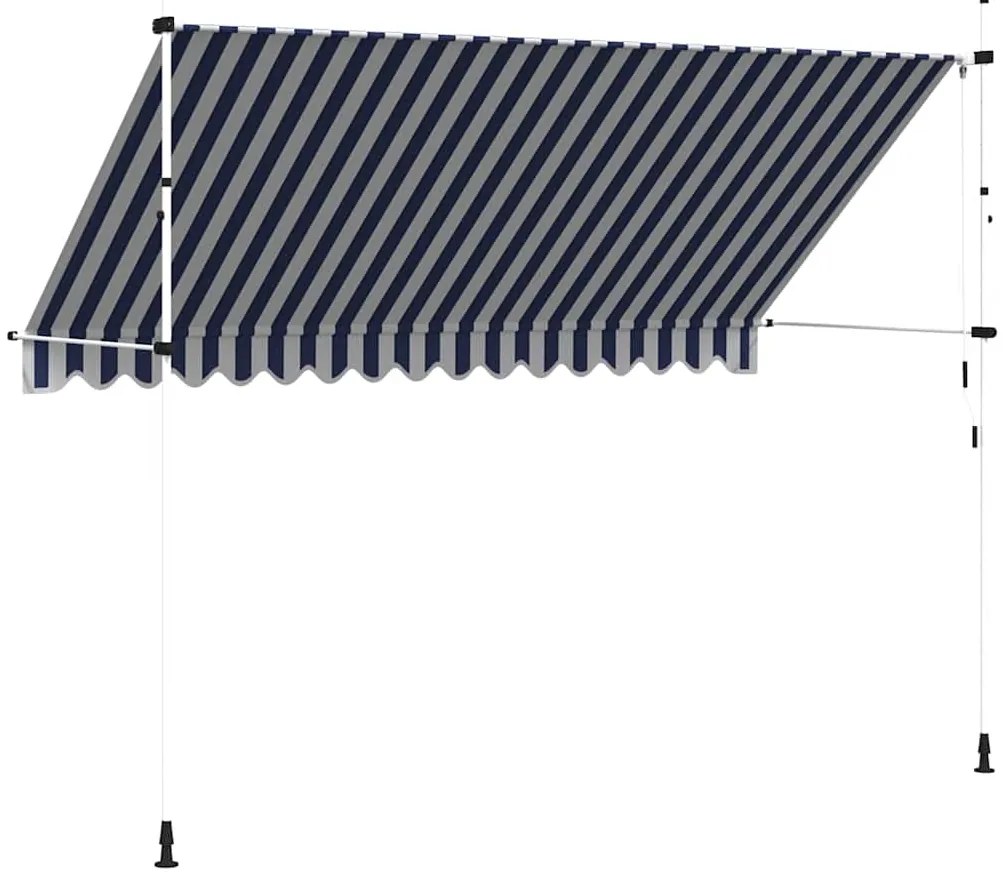 Toldo retrátil manual 350 cm riscas azuis e brancas