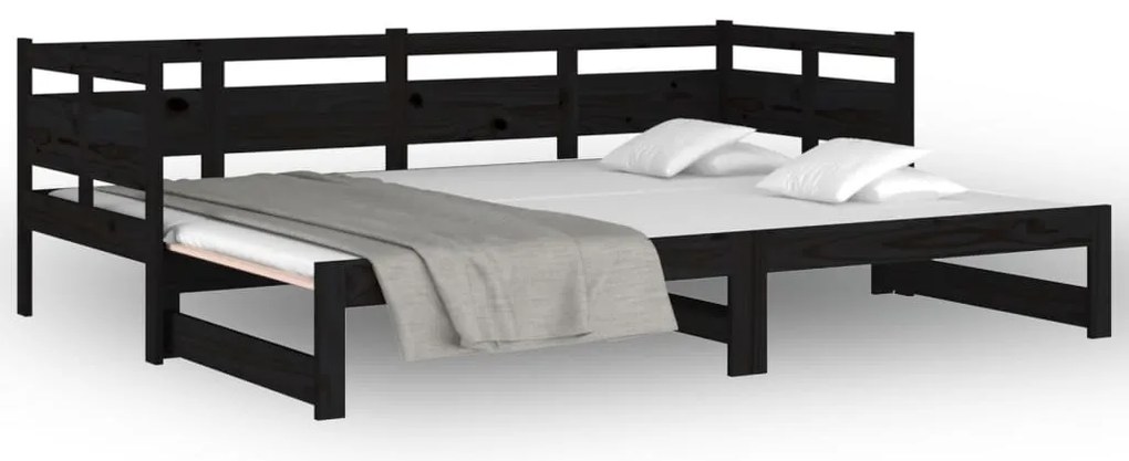 Estrutura sofá-cama de puxar pinho maciço preto 2x(90x190) cm