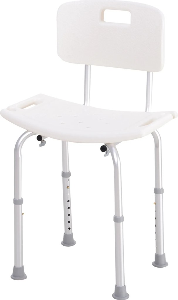 Cadeira para Duche Antiderrapante com Altura Ajustável em 8 Níveis Cadeira de Banho 50,6x43x71-88 cm Branco