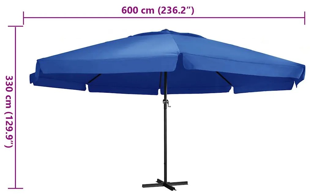 Guarda-sol de jardim com poste de alumínio 600 cm azul-ciano