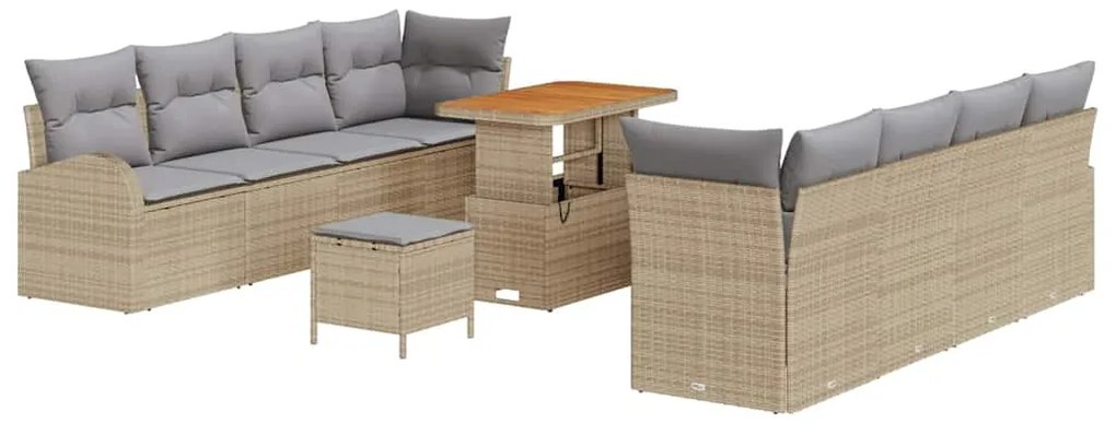Conjunto de Sofá de Jardim vidaXL 11 Peças com Almofadas Bege Rattan S