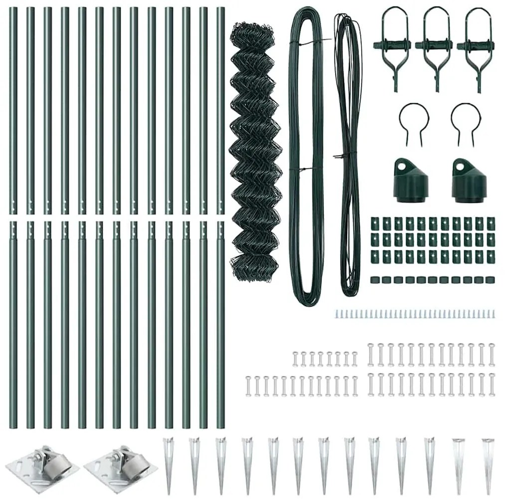 Conjunto de Postes de Cerca Verde 1 x 25 m Aço Galvanizado