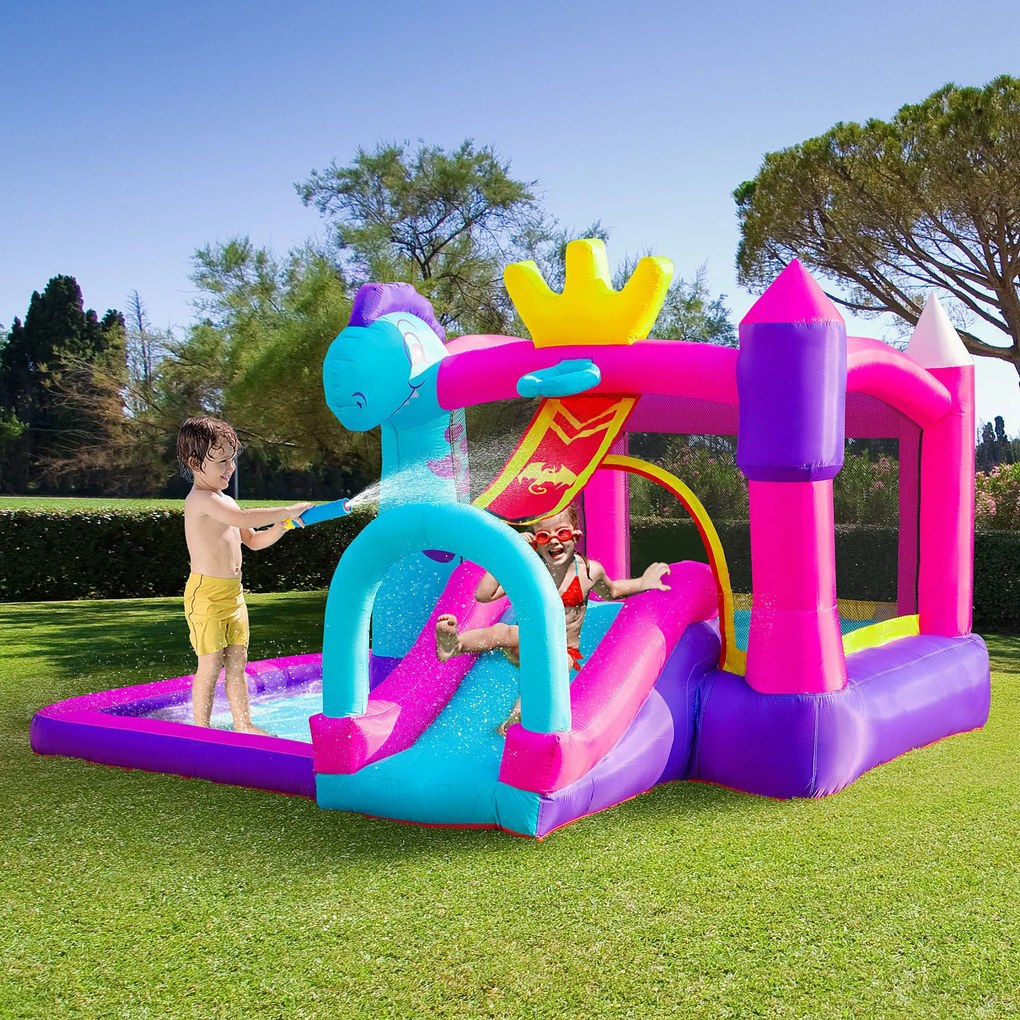 Outsunny Castelo Insuflável com Escorrega Trampolim Piscina e Cesta de para Crianças acima de 3 Anos Inclui Inflador e Bolsa de Transporte para Interior e Exterior 300x270x200cm Multicor