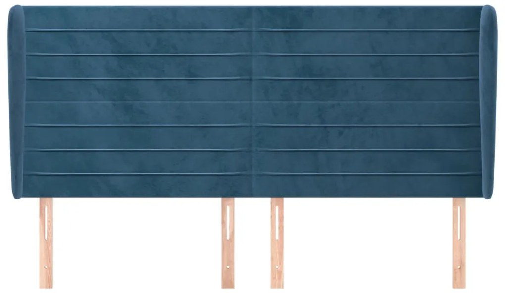 Cabeceira cama c/ abas veludo 163x23x118/128 cm azul-escuro