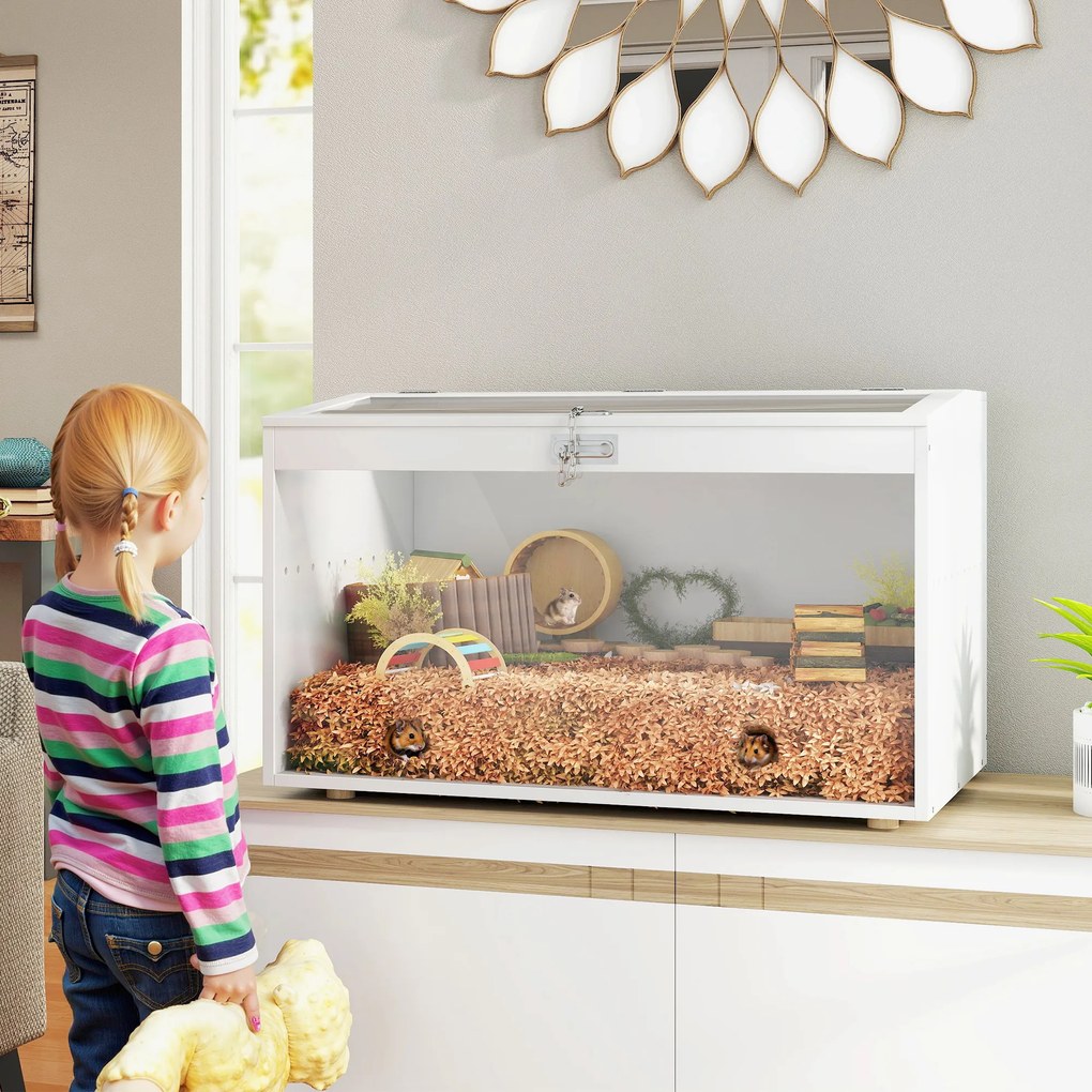 Gaiola para Hamster com Tampa Abatível e Janela de Acrílico Transparente 80x50x50 cm Branco