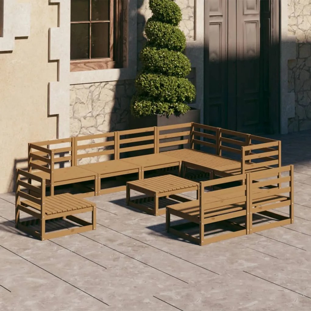 10 pcs conjunto lounge de jardim pinho sólido castanho mel