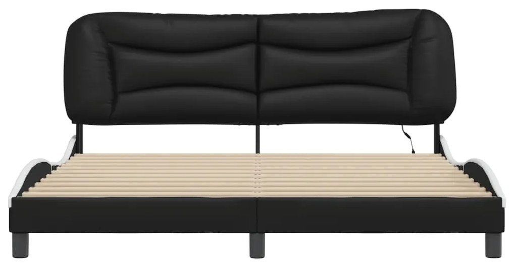 Estrutura cama c/ luzes LED 180x200cm couro artif. preto/branco