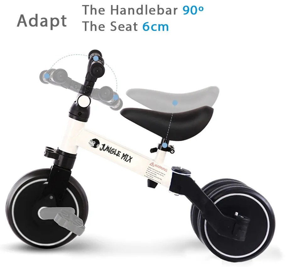 Triciclo infantil conversível 3 em 1 Jungle Mix Branco Biwond