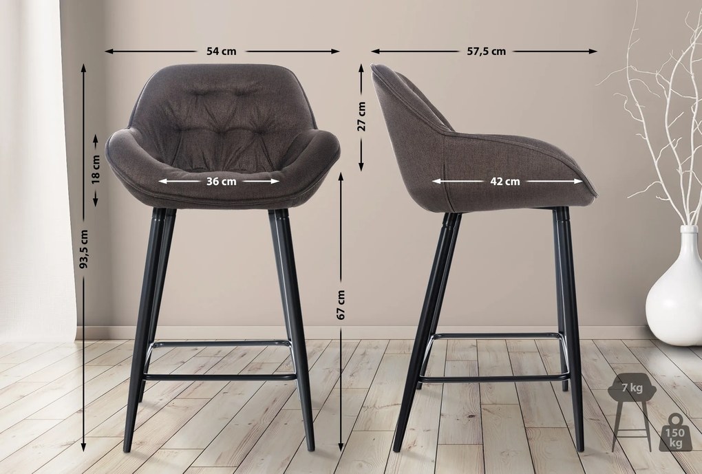 Conjunto de 2 bancos de bar Gibson em tecido e com estrutura preta 54 x 103 x 57,5 cm Castanho