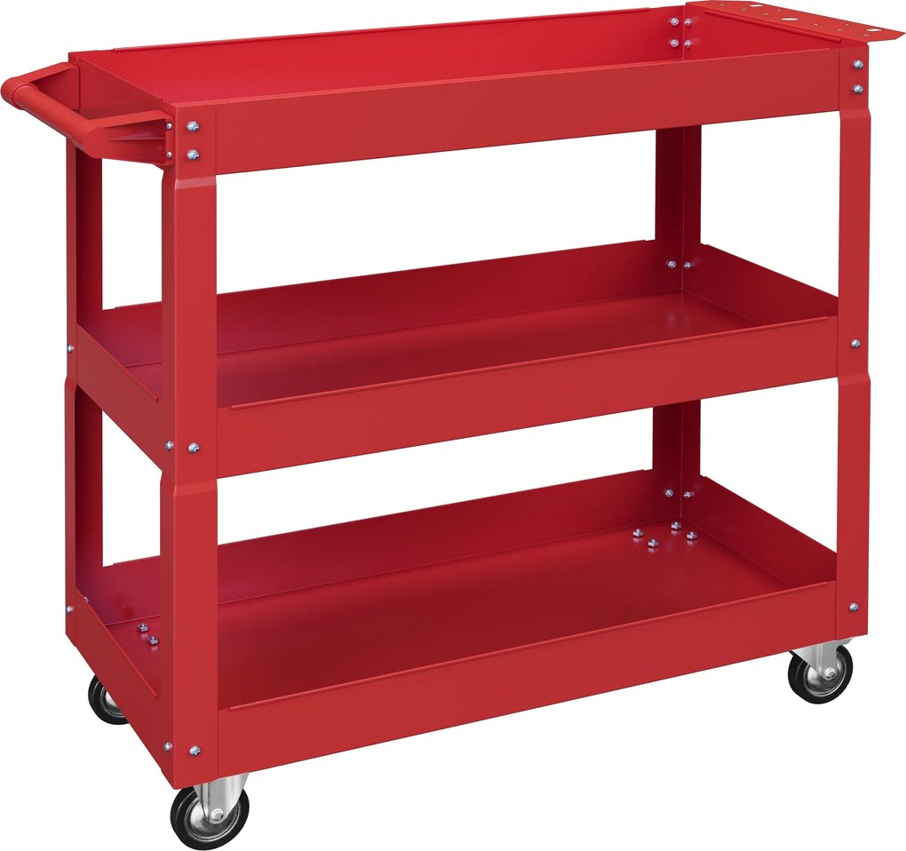 Carrinho de Ferramentas com Rodas 3 Prateleiras de Armazenamento e Alça Lateral 83x35,3x76 cm Vermelho