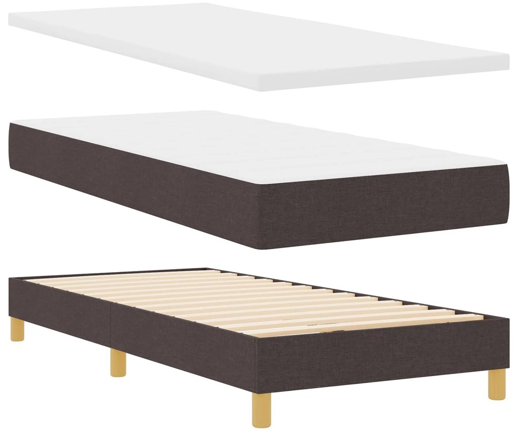 Cama Box com Colchão & LED Castanho Escuro 90x200 cm Tecido
