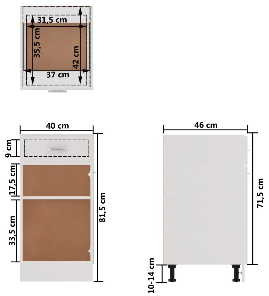 Armário inferior c/ gavetas “Lyon” derivados de madeira branco