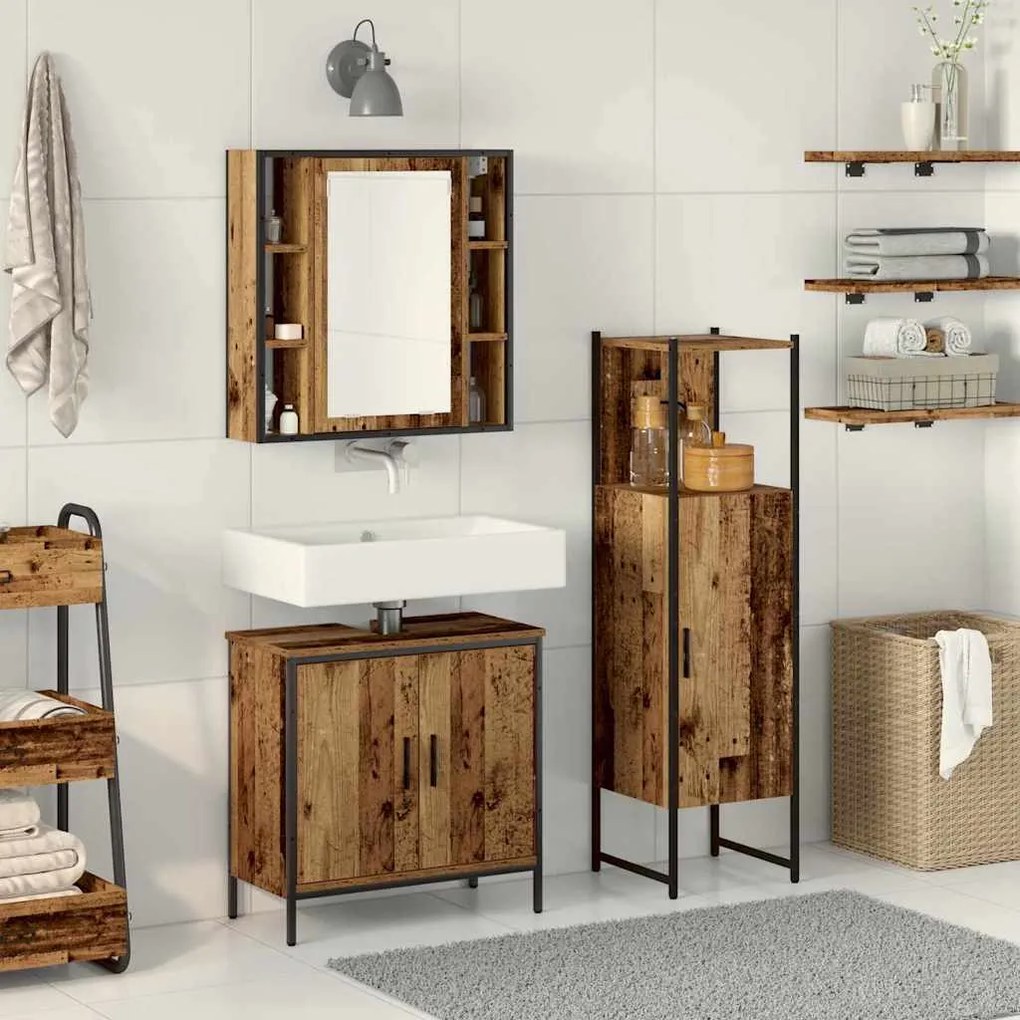 vidaXL Conjunto de Móveis para Banheiro com porta 3 pcs Castanho