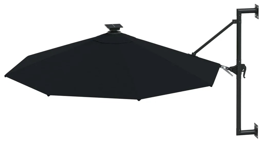 Guarda-sol para jardim de parede com luzes LED 300 cm preto