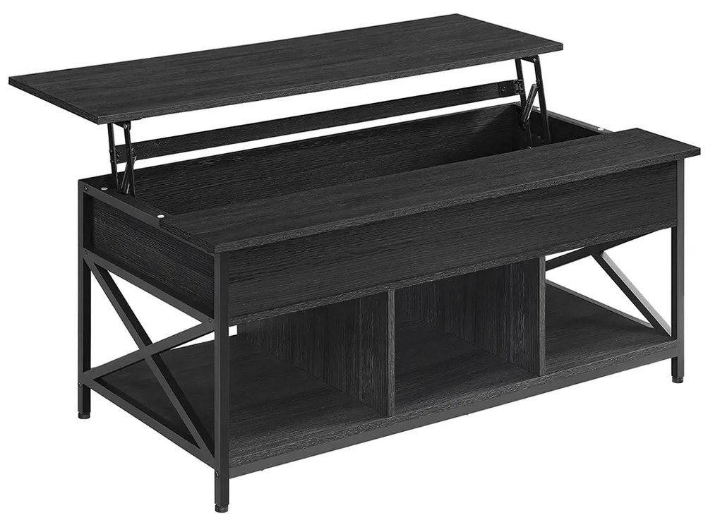 Mesa de centro regulável em altura com espaço de arrumação oculto 60 x 120 x (48-62) cm cinzento antracite e preto