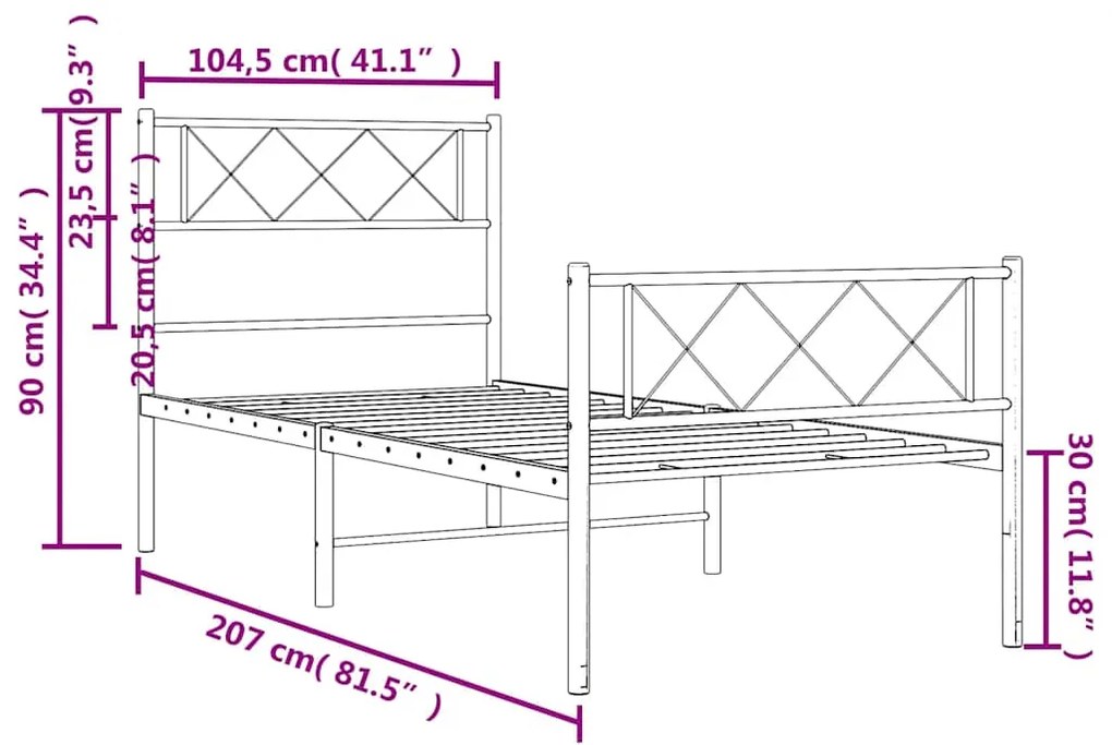 Estrutura de cama com cabeceira e pés 100x200 cm metal preto