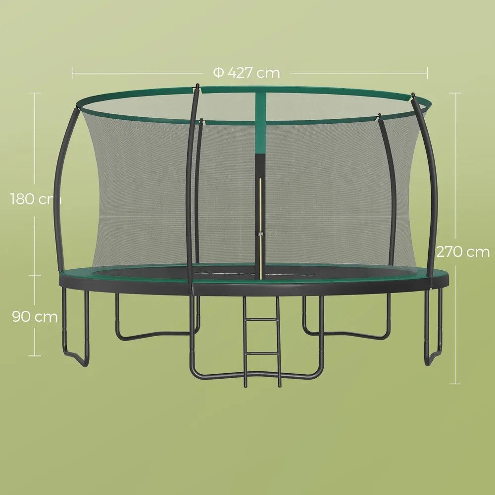 Trampolim de jardim 427,1 cm de diâmetro, com rede de segurança, cobertura para as bordas Preto-verde escuro