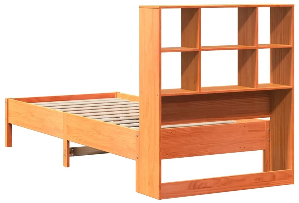 Cama com estante sem colchão 75x190cm pinho maciço castanho-mel