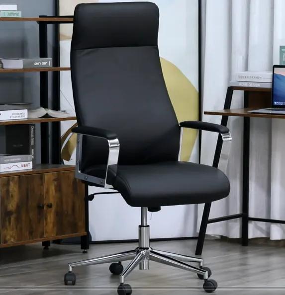 Vinsetto Cadeira de escritório ergonômica giratória ajustável em altura com apoios de braço e rodas de encosto alto para casa escritório 63x64x118.5-128 cm Preto