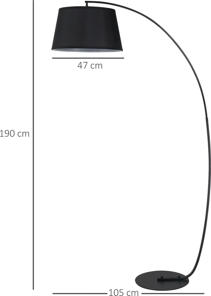 Candeeiro de pé com arco curvo Ø 47 x 105 para sala de estar de arco moderno em metal em metal com acabamento em linho preto