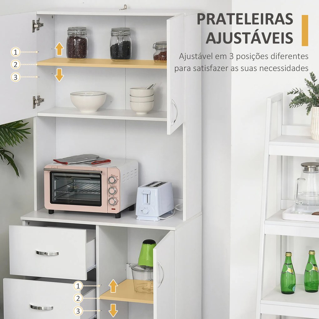 HOMCOM Armário de Armazenamento de Cozinha Armário Alto com 3 Gavetas 3 Portas e Prateleiras Interiores Ajustáveis móvel Auxiliar para Sala de Jantar Sala de Estar 80x39,5x183,5cm Branco