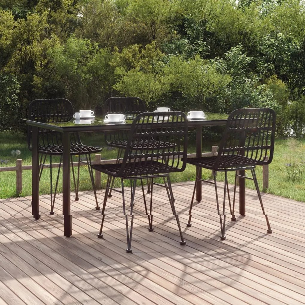 vidaXL 5 pcs conjunto de jantar p/ jardim vime PE preto