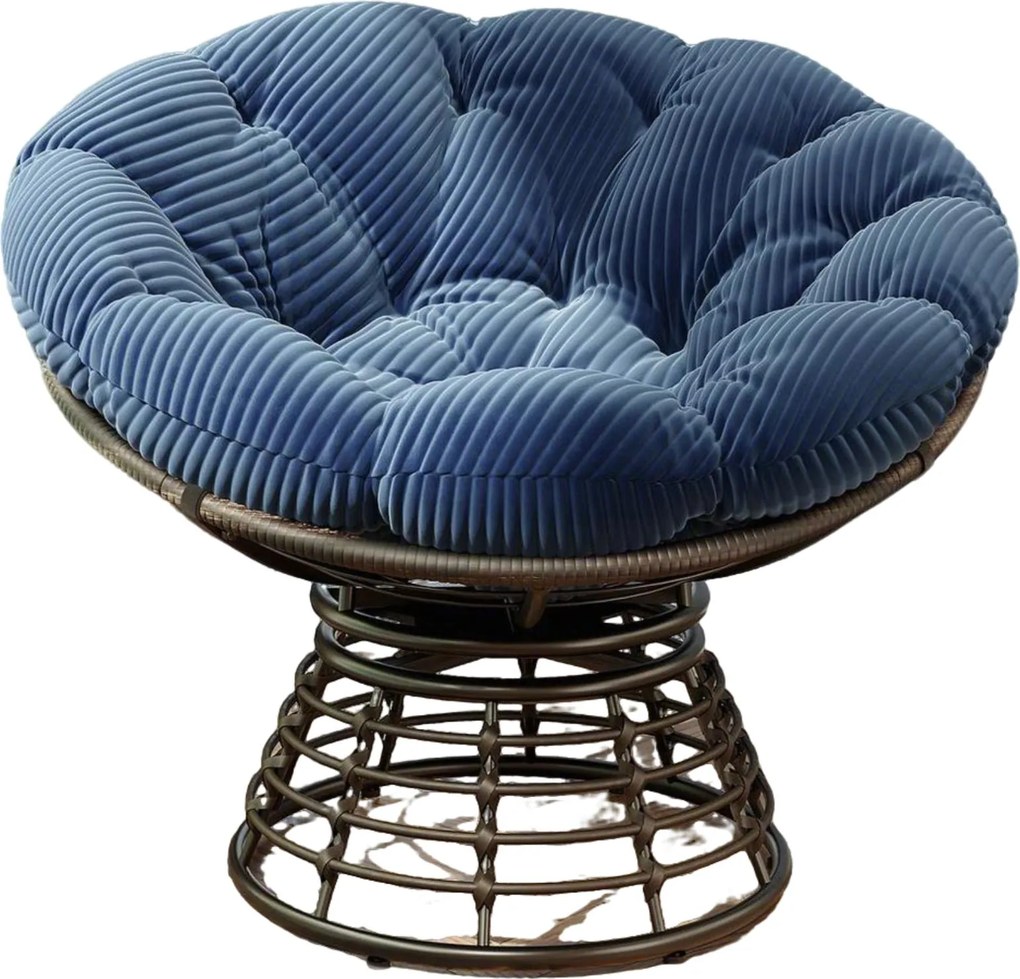 Poltrona Papasan, giratória 360°, almofada espessa(Veludo Cotelê), estrutura em aço, 92x92x67 cm, Azul marinho| AOSOM Portugal
