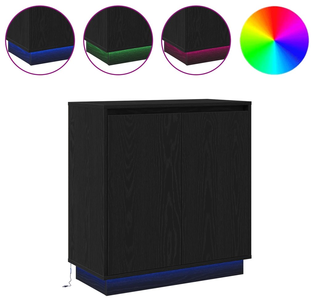 Aparador vidaXL com LED em Carvalho Preto 71x34,5x75 cm em Madeira Eng