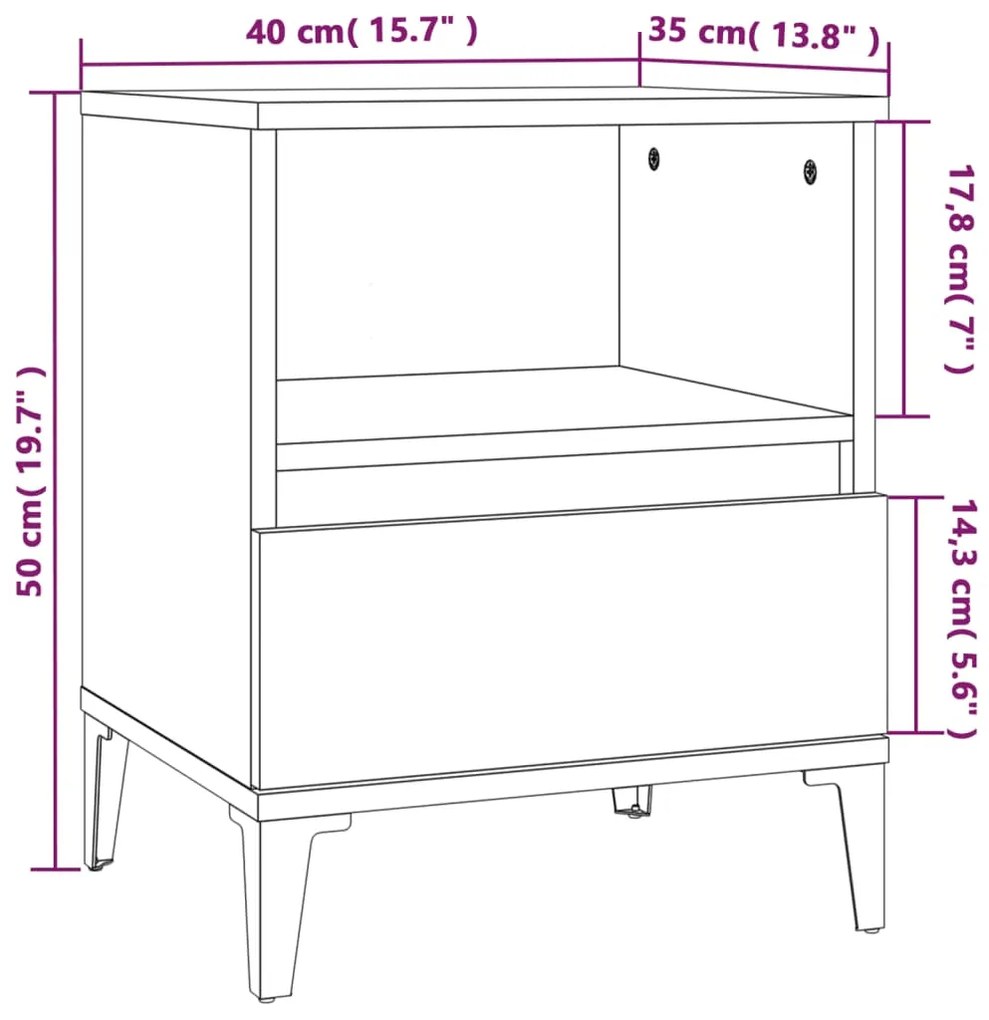 Mesas de cabeceira 2 pcs 40x35x50 cm branco