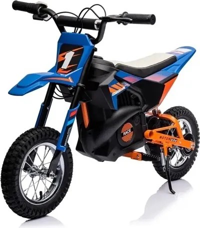 Moto elétrica infantil 24 volts e 250 watts com motor cruzado Azul/Laranja