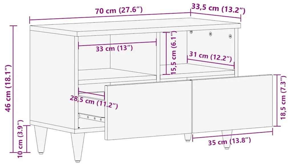 Móvel TV cinzento claro 70x33,5x46 cm madeira mangueira maciça