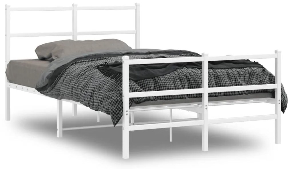 vidaXL Estrutura de cama com cabeceira e pés 120x190 cm metal branco