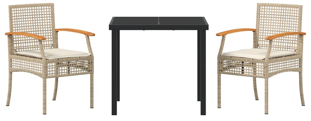 Conjunto de Jantar de Jardim 3 Peças com Almofadas Bege Rattan Polímer
