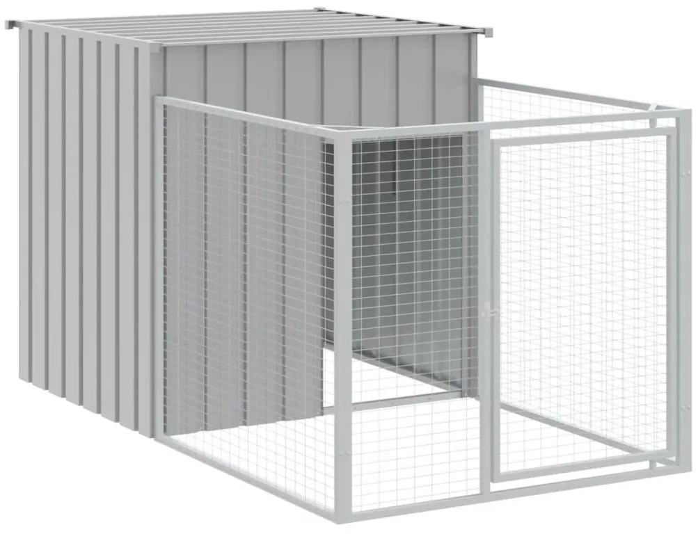 Casota cães c/ parque 110x813x110 cm aço galvaniz. cinza-claro