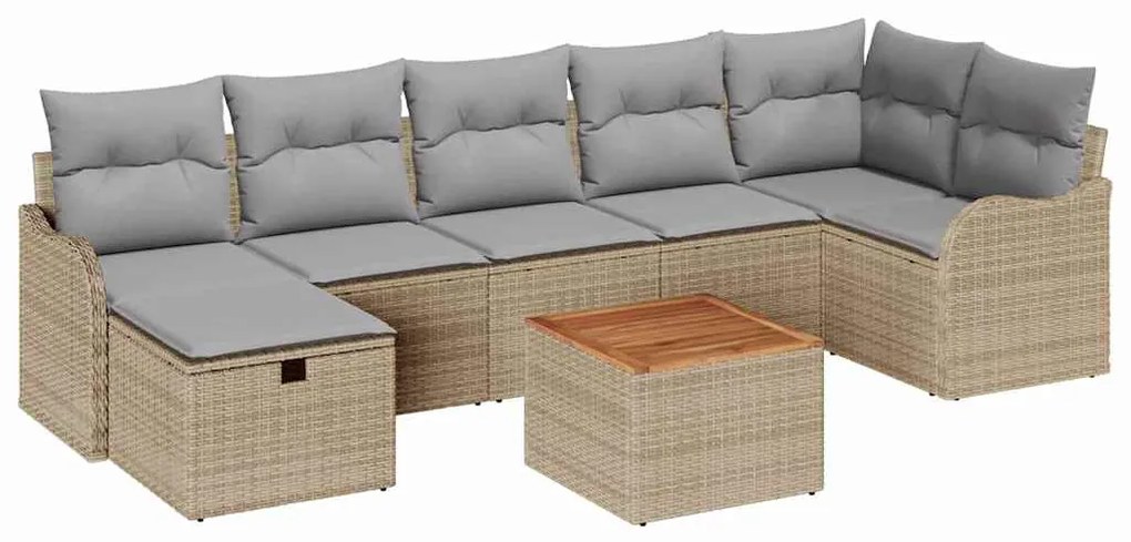 Conjunto de Sofás de Jardim vidaXL 8 Peças com Almofadas Bege Rattan P